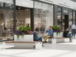 isola triangolare con fioriera plastica riciclata smart viva per centri commerciali foto1.webp