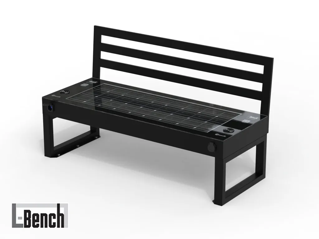 panchina smart L bench con schienale con fotovoltaico energia solare usb wireless charger nero.webp