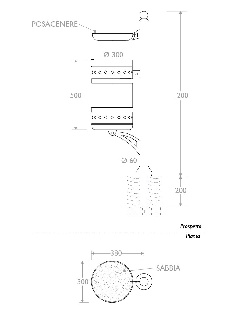 cestino mantegna 330532 singolo infissione posacenere