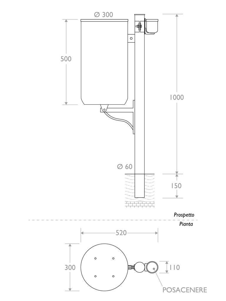 cestino marinetti 330519 singolo infissione posacenere