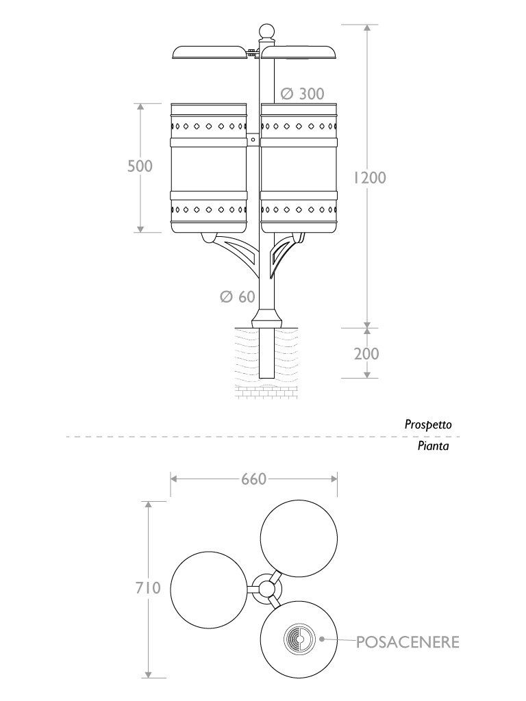 cestino michelangelo 330531 triplo infissione posacenere