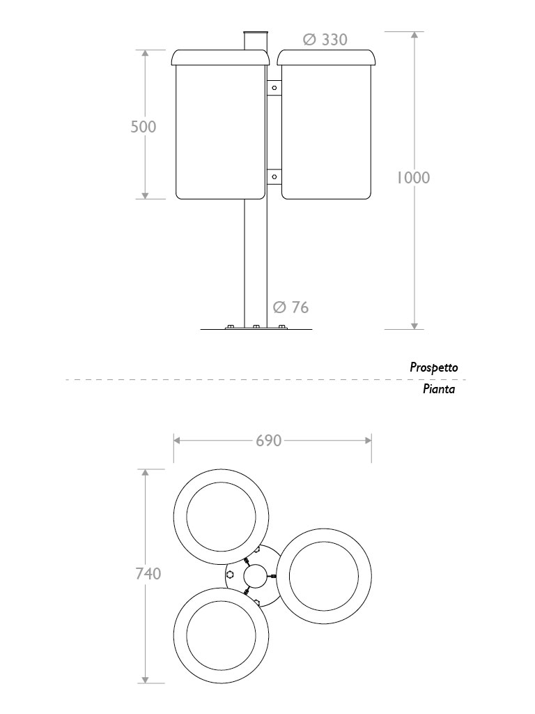cestino trespolo 330501 triplo flangia