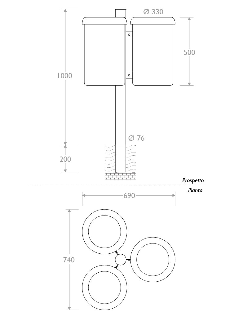 cestino trespolo 330502 triplo infissione