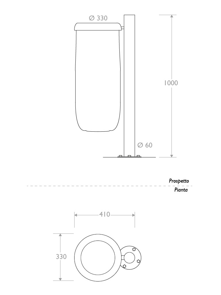 cestino trespolo 330512 singolo flangia ciambella
