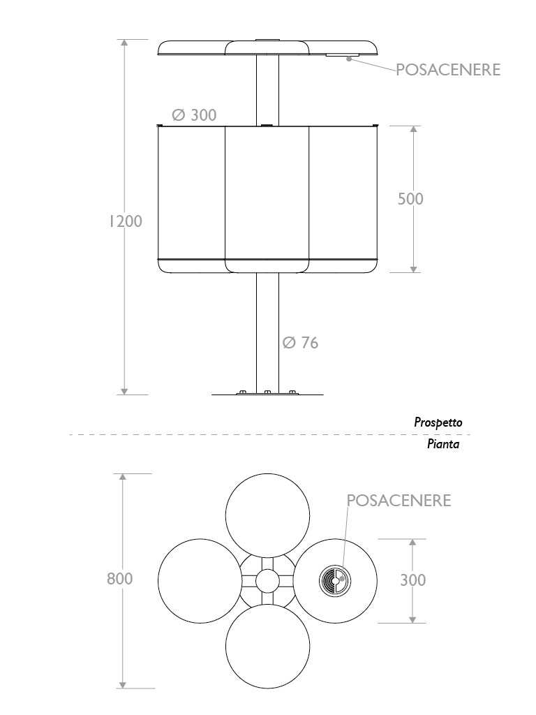 cestino trespolo 330534 quadruplo flangia posacenere coperchio