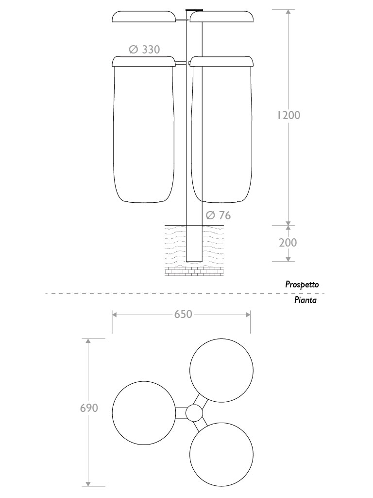 cestino trespolo 330536 triplo infissione coperchio