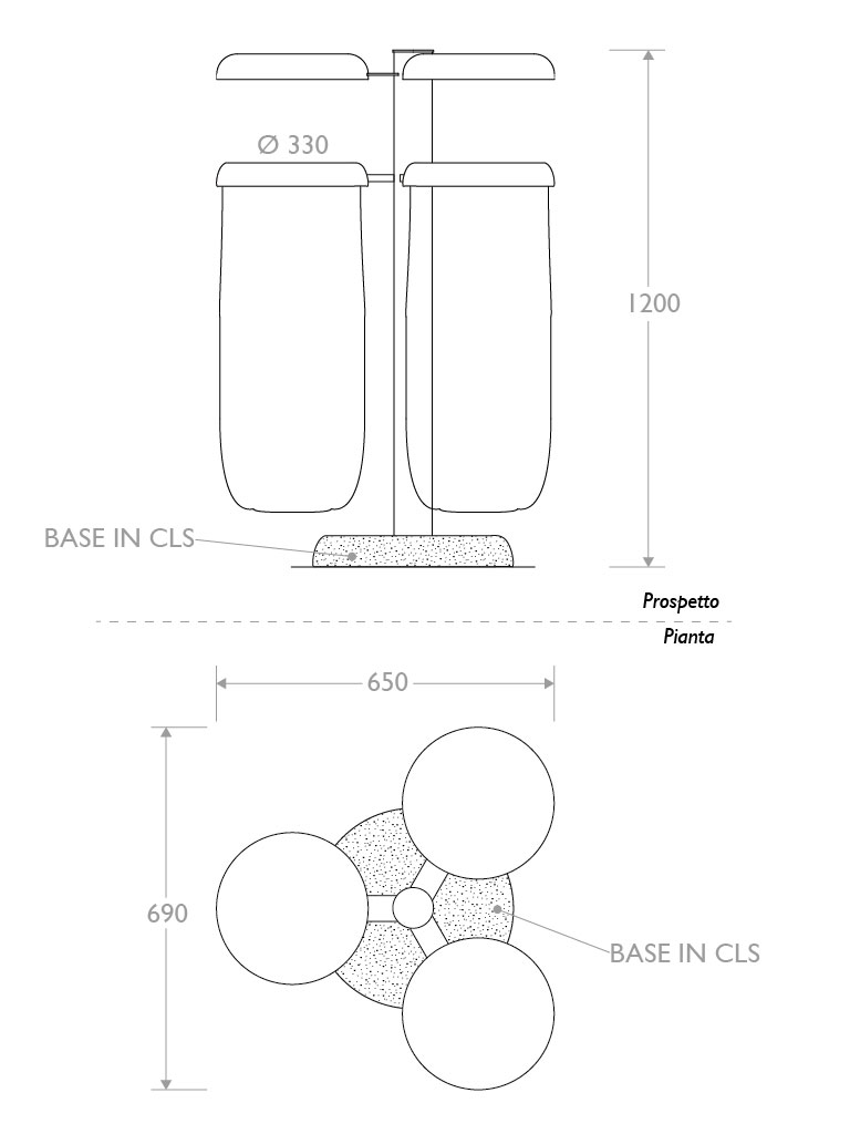 cestino trespolo 330537 triplo base cls coperchio