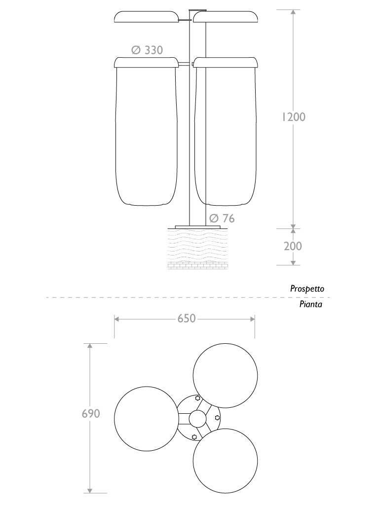 cestino trespolo 330538 triplo con flangia coperchio