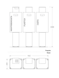 misure 2d cestino modern triplo acciaio raccolta differenziata