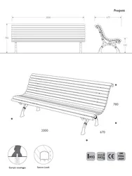 panchina classica legno ghisa napoli dettagli tecnici misure