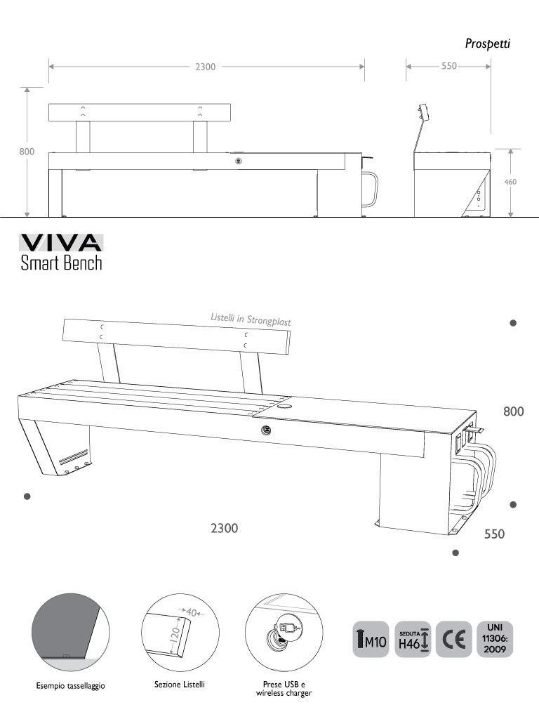 VIVA Smart  e cicle panchina smart per mobilità urbana dimensioni